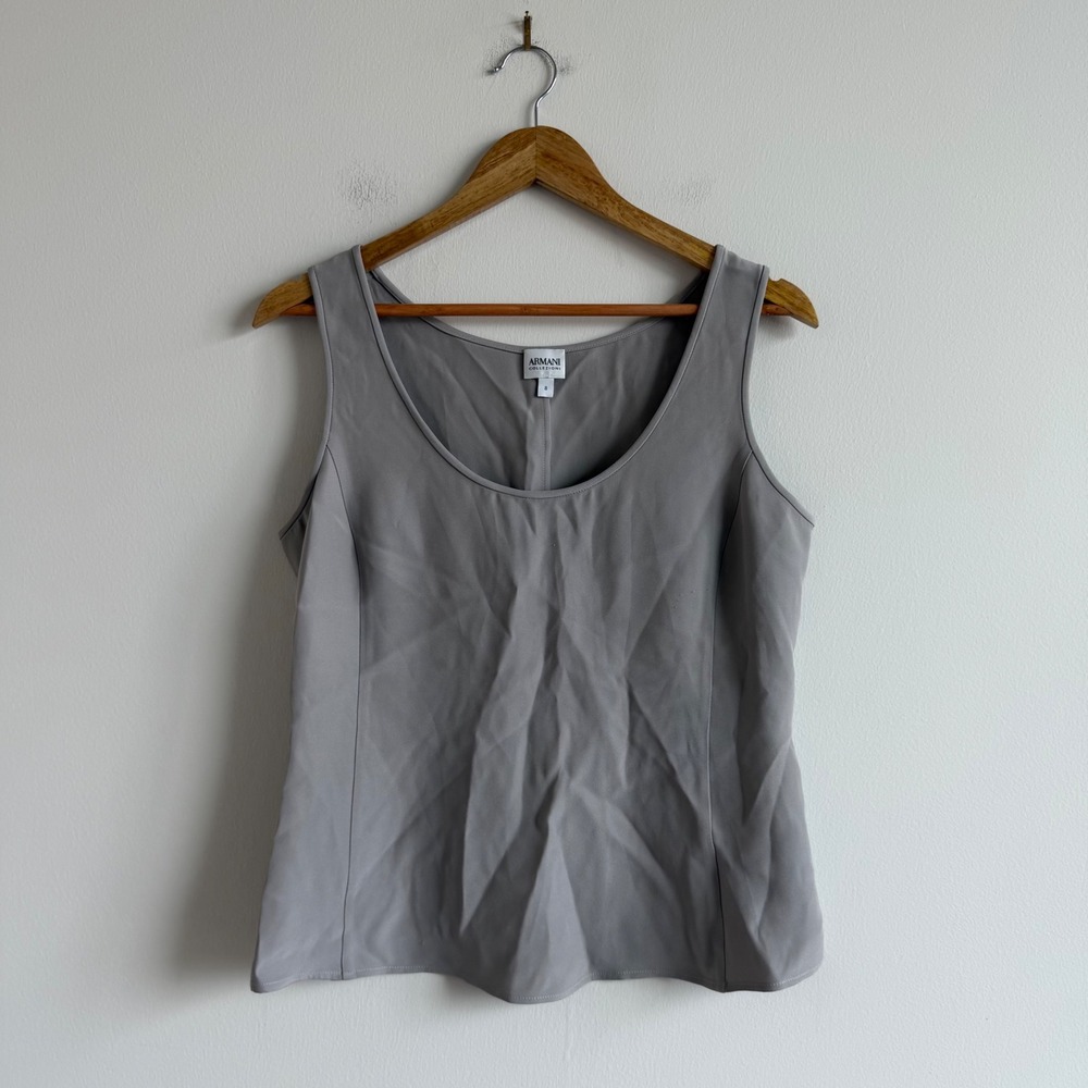 Armani Collezioni‎ Silk Blend Scoopneck Sleeveless Gray Tank Size 8